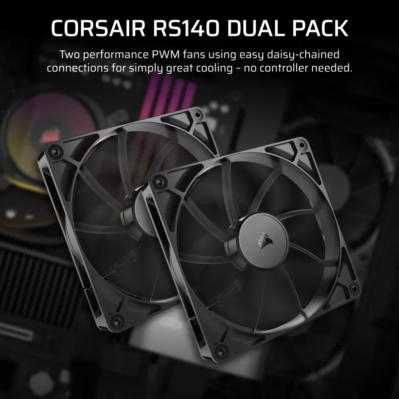 Corsair RS140 140mm korpuso ventiliatorius 2 vnt. komplektas juodas