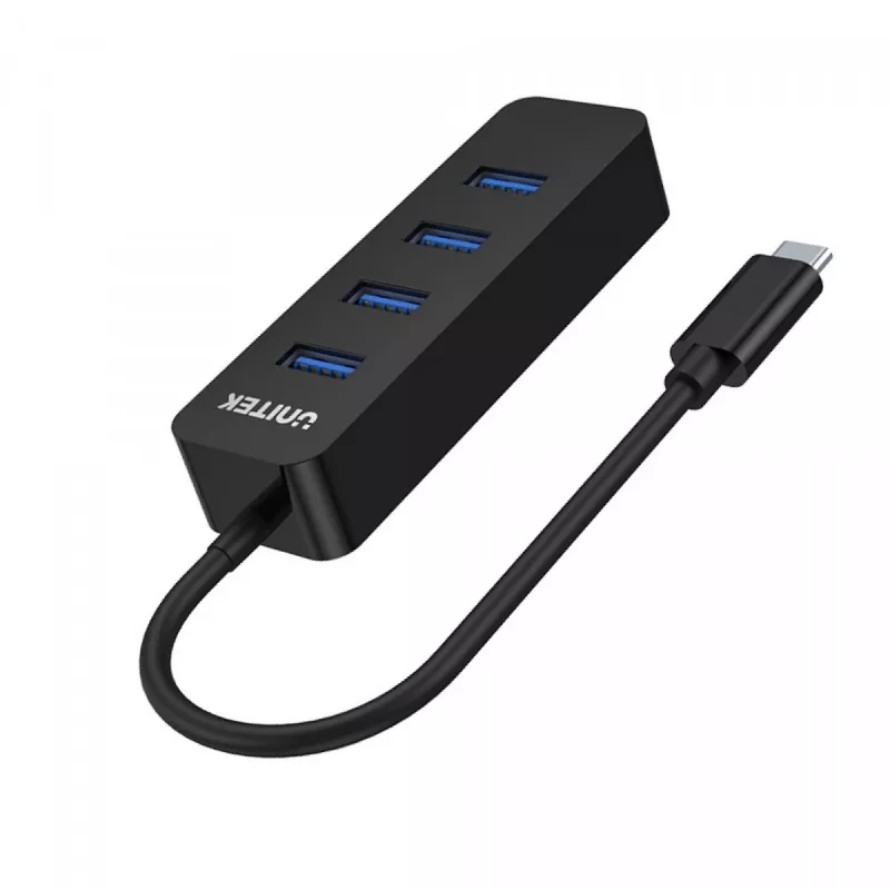 USB šakotuvas Unitek uHUB Q4 — 4 prievadų USB 3.2 Gen 1 (Type-A) šakotuvas, USB-C jungtis, 5 Gbit/s, 10 W, juodas