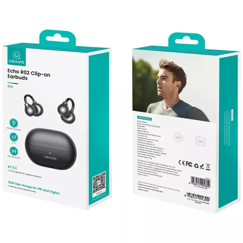 Belaidės ausinės USAMS Echo R02 Clip-on pilkos