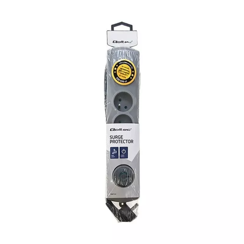 Qoltec 50164 apsauginis filtras su 4 kištukiniais lizdais, 2,5 m laidas, pilka