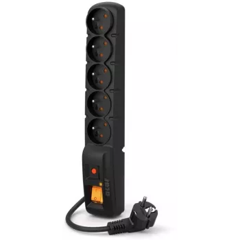 Maitinimo juosta Acar F5 PRO su apsauga nuo viršįtampių, 5 lizdai, 1,5 m laidas, 10 A, 2300 W, juoda