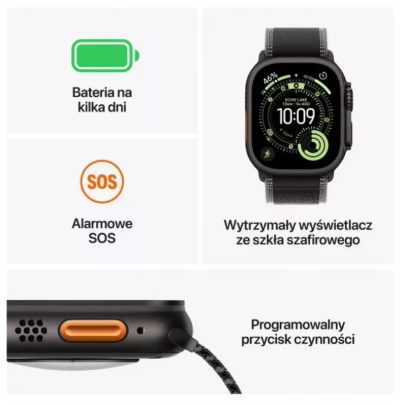 Išmanusis laikrodis Apple Watch Ultra 3 GPS + Cellular 49mm Juodas titano korpusas su Juodu Alpine Loop dideliu dirželiu