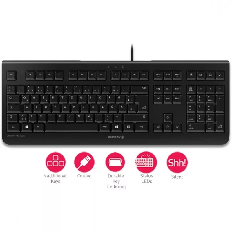 CHERRY KC 1000 klaviatūra biurui USB QWERTY ispaniška juoda