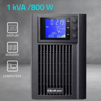 UPS QOLTEC Grynoji sinusinė banga 1kVA 800W su AVR ir LCD ekranu