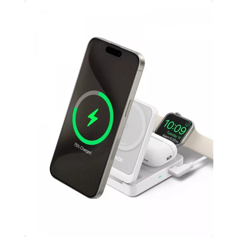 Anker MagGo 3-in-1 15W sulankstoma balta EU belaidė įkrovimo stotelė