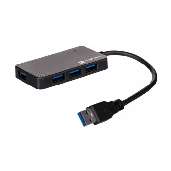 USB šakotuvas NATEC Moth 4 prievadų USB 3.2 Gen 1 Type-A (5000 Mbit/s), maitinamas per USB, juodas, 0,15 m laidas