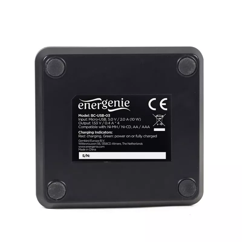 Baterijų įkroviklis Gembird BC-USB-03 USB suderinamas AA AAA juodas