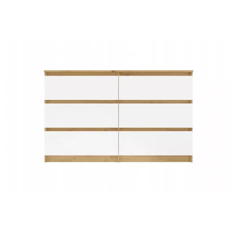 Komoda su 6 stalčiais 120 cm Top E Shop Malwa — Artisan Oak / Balta, medžio drožlių plokštė