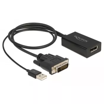 Delock adapterio laidas DVI-D, USB (tik maitinimas) (M) į DisplayPort (M) - DisplayPort 1.2 - 50 cm - Palaiko 4K 30 Hz - Juoda (63189)