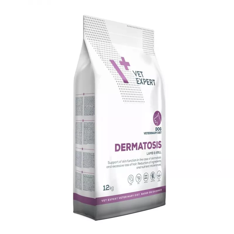 Sausas šunų ėdalas VETEXPERT Dermatosis Ėriena su kriliumi 12 kg – veterinarinė dieta odos problemoms