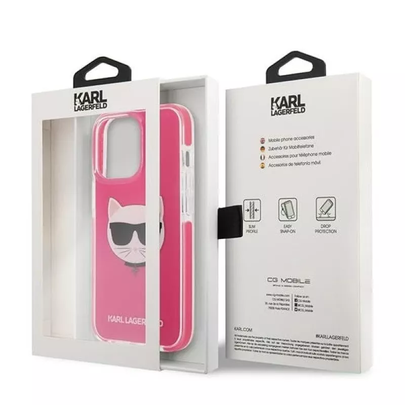 Karl Lagerfeld KLHCP13XTPECPI iPhone 13 Pro Max 6,7 colio kietas dėklas Fuchsia/FUSCHIA Choupette Head