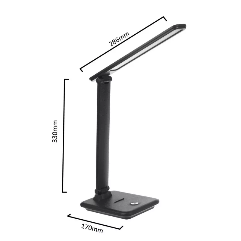 Stalinė LED lempa MACLEAN MCE614B – pritemdoma, sulankstoma reguliuojama rankena, 9W, 3000K/4500K/6500K, juoda