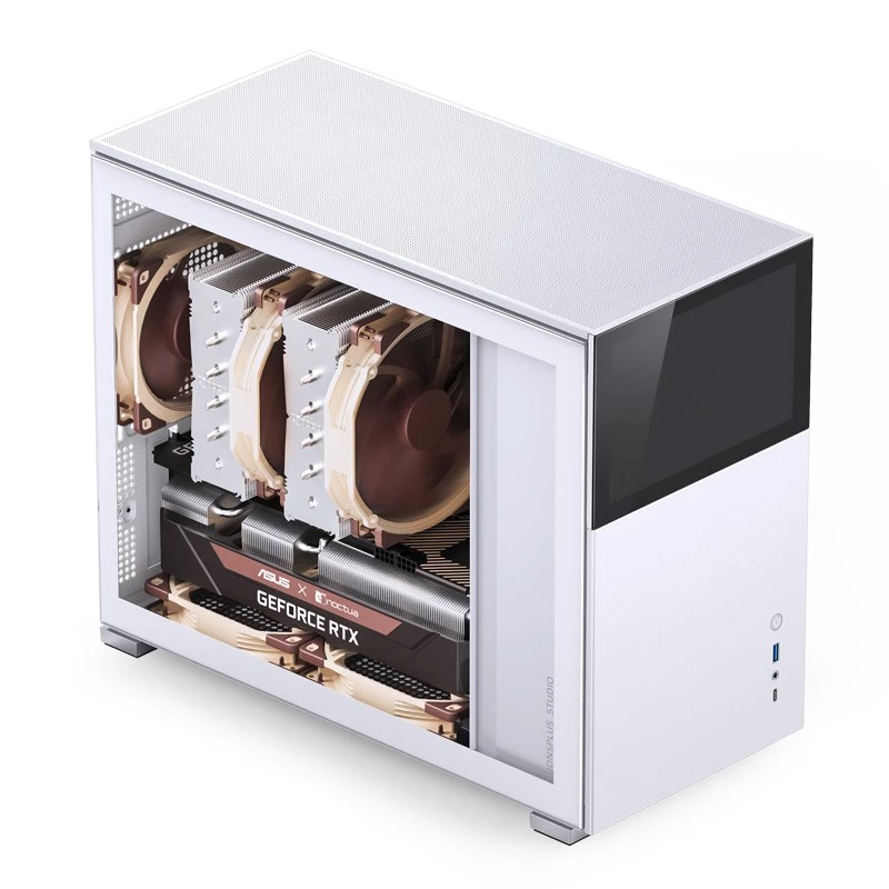 Jonsbo D31 Screen Micro-ATX PC korpusas su grūdinto stiklo plokšte, baltas