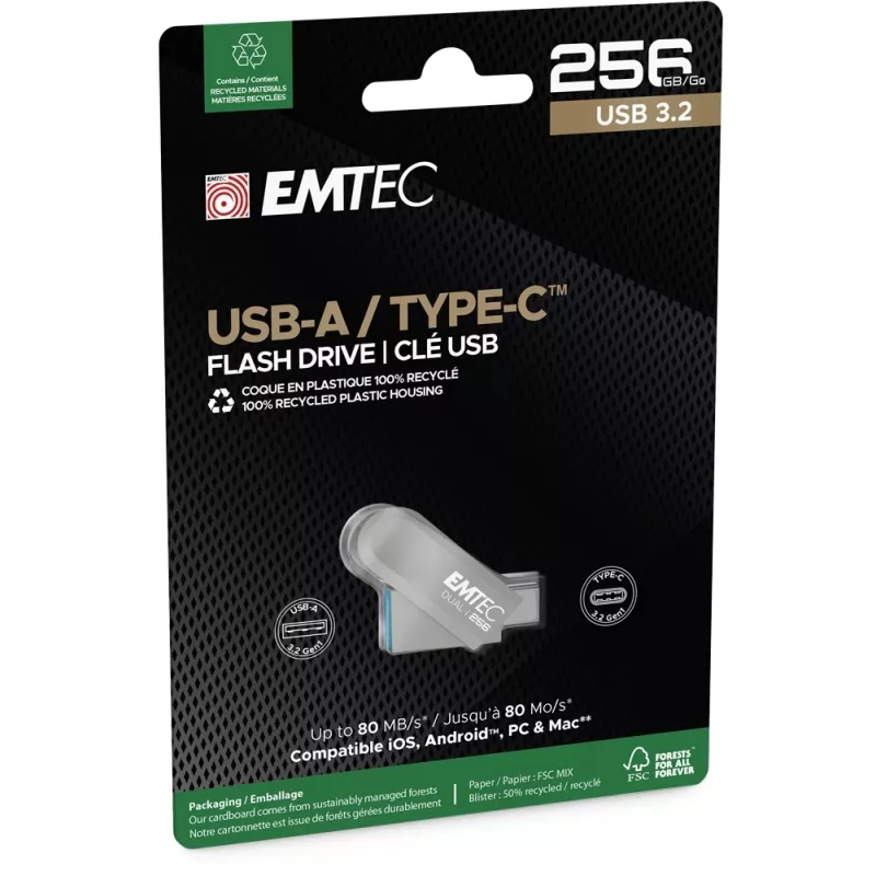 USB atmintukas Emtec 256GB USB 3.2 Type-C Dual D280