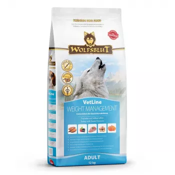 Sausas šunų ėdalas Wolfsblut VetLine Weight Management Turkey 12 kg – be grūdų, 22% baltymų, 8% riebalų