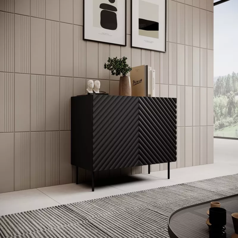 Komoda Cama Meble ONDA 2D 98x45x85 cm, juoda, medžio drožlių plokštės rėmas