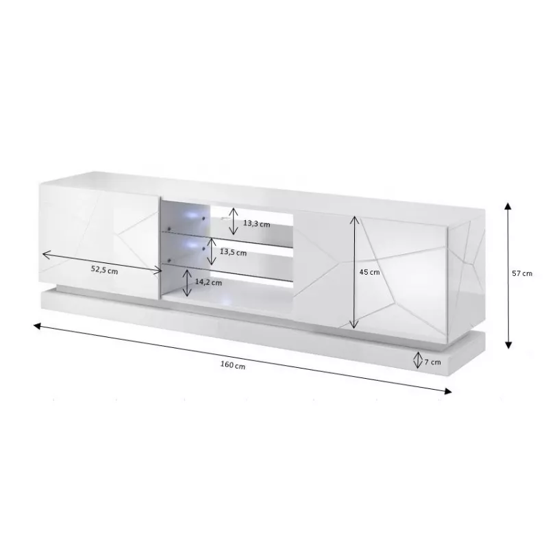 TV spintelė cama meble QIU 160 – baltas blizgus MDF, 1600×420×570 mm