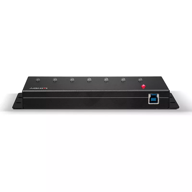 Lindy 7 prievadų USB 3.0 metalinis USB šakotuvas, USB 3.2 Gen 1 (3.1 Gen 1) Type-A, 5000 Mbit/s, juodas, 0,8 m, 185 mm, 75 mm