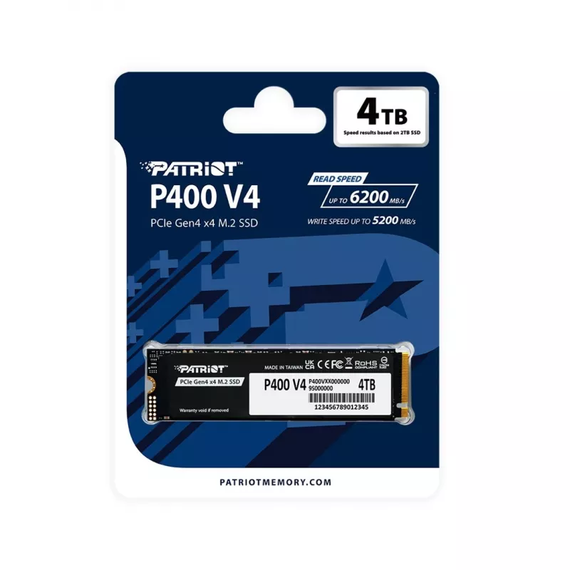 PATRIOT P400 V4 4 TB M.2 NVMe kietojo kūno diskas (4000 GB, M.2, Juoda)