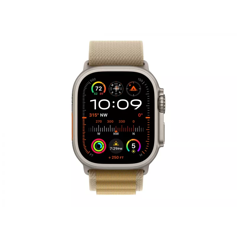 APPLE Watch Ultra 2 GPS + Cellular 49mm Natural Titanium dėklas su Tan Alpine Loop dirželiu - Mažas