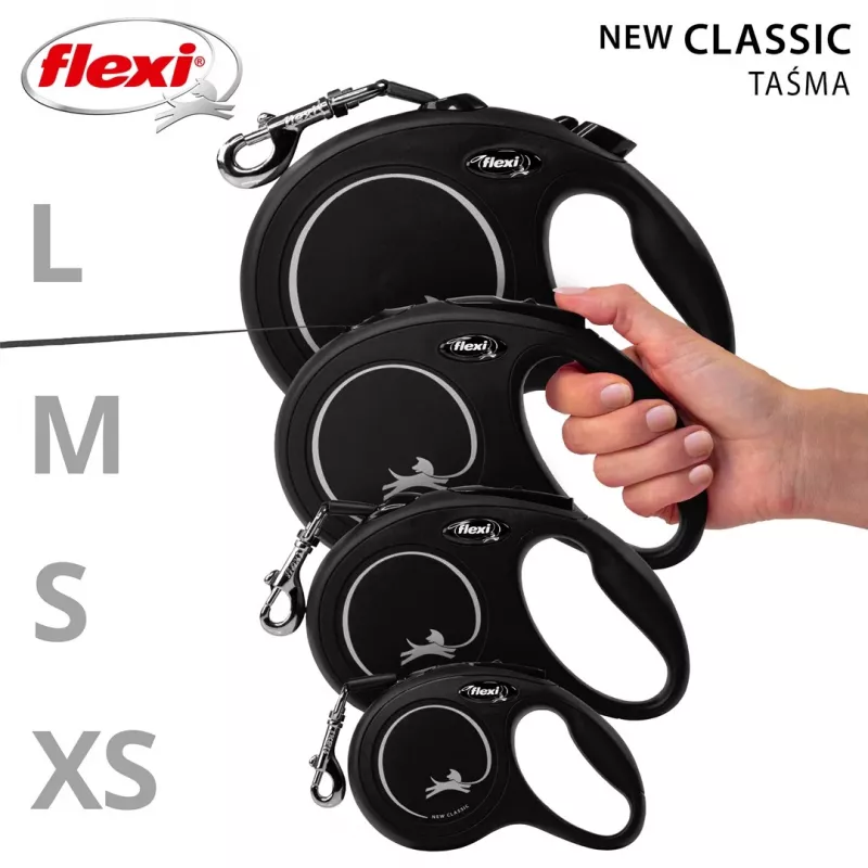 Flexi New Classic L 5 m Juodas – ištraukiamas pavadėlis dideliems šunims (25–45 kg)