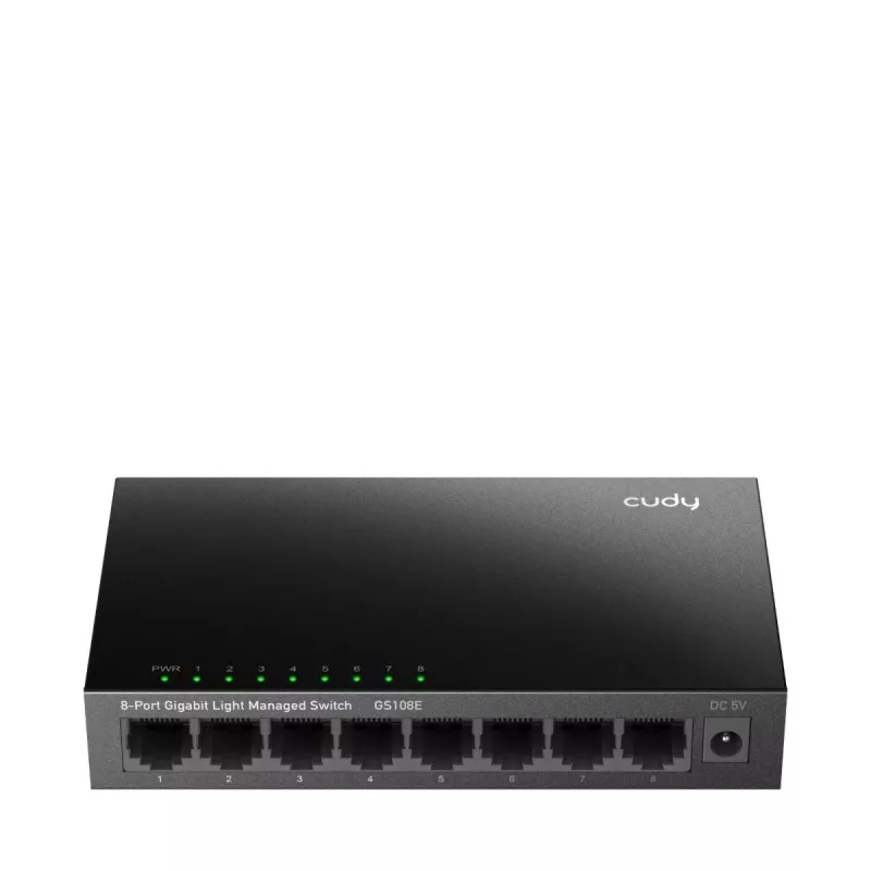 Valdomas jungiklis Cudy GS108E 8 prievadų Gigabit Ethernet, 8x 10/100/1000 Mbps, metalinis korpusas, 16 Gbps perjungimas, IGMP ir DHCP snooping