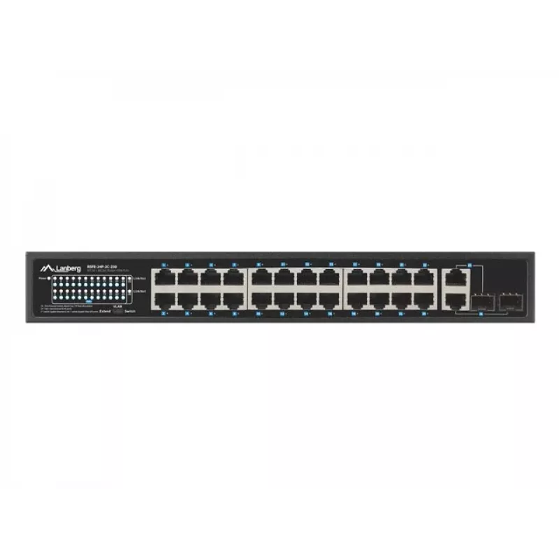 Nevaldomas Gigabit Ethernet komutatorius Lanberg RSFE-24P-2C-250 su 24 PoE+ prievadais