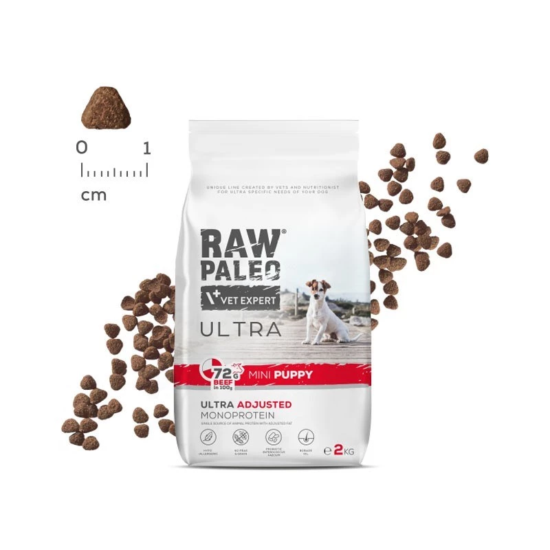 RAW PALEO Ultra Mini Puppy Beef – sausas ėdalas mažų veislių šuniukams – 8 kg