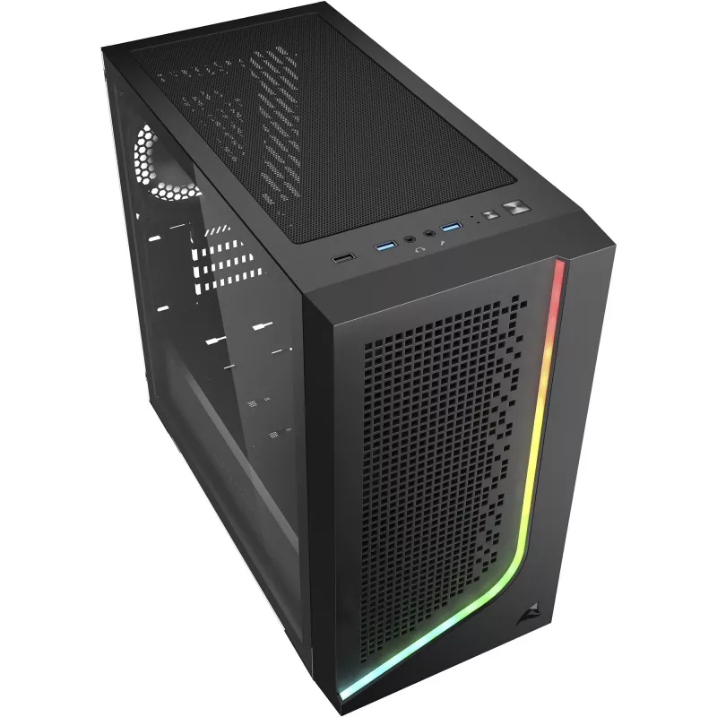 PC korpusas Sharkoon J1000 ARGB mATX — vidutinis bokštas mikro-ATX su ARGB apšvietimu