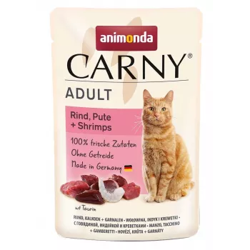 ANIMONDA Carny Adult jautiena, kalakutiena ir krevetės – šlapias kačių ėdalas – 85g