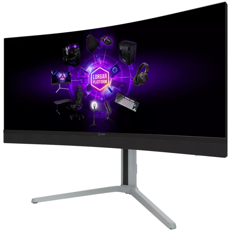 LORGAR 34MP1 UWQHD MiniLED žaidimų monitorius Pro, 34'' (3440*1440) VA lenktas ekranas, juoda/pieno pilka