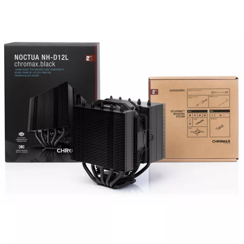 Oro aušintuvas Noctua NH-D12L chromax.black 12 cm aliuminis juodas 450-2000 RPM 18.8-22.6 dB