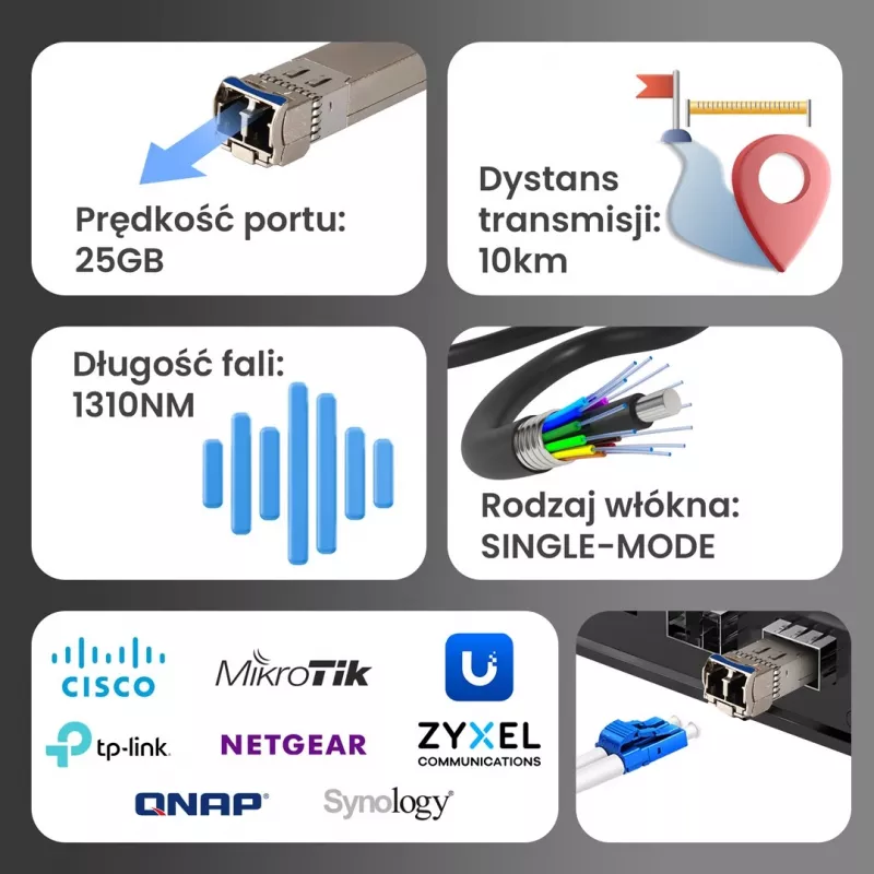 Extralink SFP28 25G 2 rinkinys | SFP28 modulis | 25Gbps, LC/UPC dupleksas, 1310nm, 10km, vienmodis, DOM tinklo siųstuvas-imtuvas