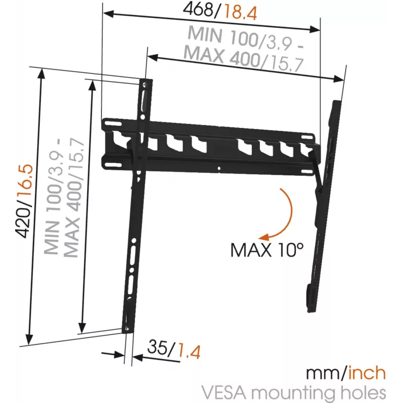Vogels MA3010-A1 sieninis laikiklis televizoriui, pakreipiamas, 32–55 colių, 40 kg, juodas