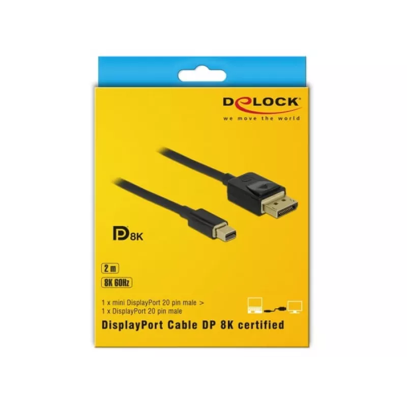 DeLOCK DisplayPort kabelis – DisplayPort (kištukas) į Mini DisplayPort (kištukas) – 2 m – juoda – 8K palaikymas