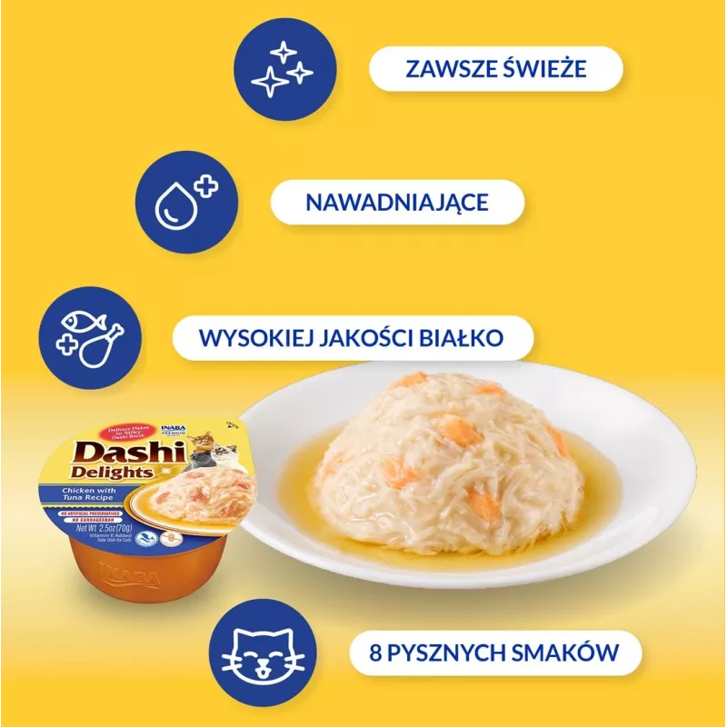 Katės skanėstas INABA Dashi Delights Chicken & Tuna Bouillon, 70 g pakelis, be grūdų, be glitimo, be sojos
