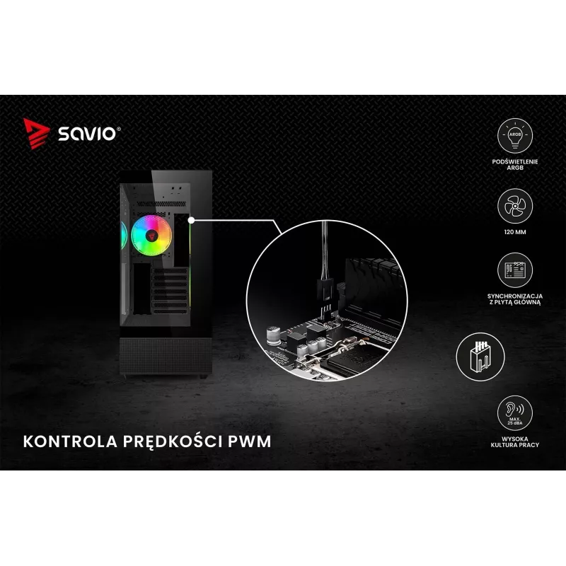 SAVIO Blast 120mm ARGB PWM korpuso ventiliatorius – juodas