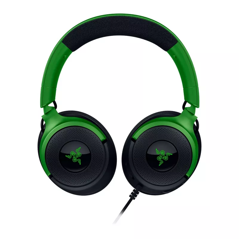 Laidinis žaidimų ausinių komplektas Razer Kraken V4 X — viršausinės, 20–20000 Hz, 1,8 m laidas, 310 g, juoda/žalia