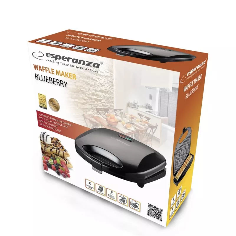 Vafelinė Esperanza EKT008 2 vafliai 1000 W juoda