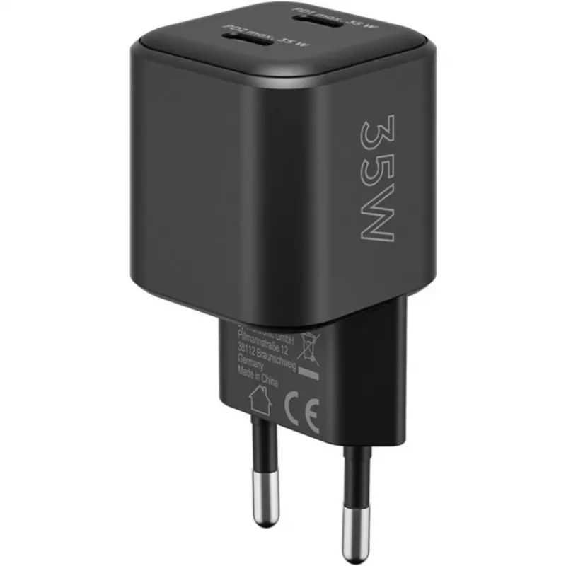 Sieninis įkroviklis GOOBAY 75333 – universalus vidinis AC USB-C įkroviklis, 2x USB-C, 35 W, juodas