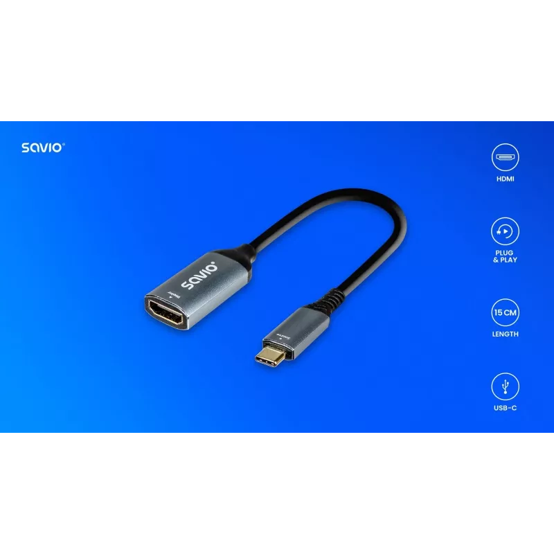 Savio Adapter USB-C (M) į HDMI (M), 4K, 60Hz, Aliuminis, AK-78