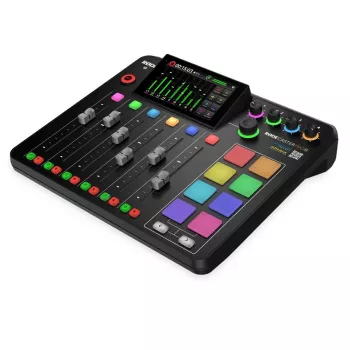 Studijos valdiklis RØDE Caster Pro II juodas – 4 XLR/TRS kombinuotos jungtys, 4 ausinių išėjimai, 8 pagalvėlės, jutiklinis ekranas, Wi‑Fi, Bluetooth, USB‑C