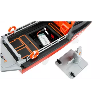 Amewi Rescue Boat 26117 – gelbėjimo valtis su bešepetėliu vandens srovės varikliu, 320 mm, juoda/raudona