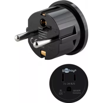 Goobay tinklo adapteris, juodas – JAV/Japonijos kištukas (B tipas, NEMA 5-15, 3 kontaktai) į F tipo lizdą (CEE 7/4) (45350)