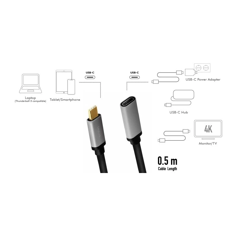 LogiLink USB C kabelis USB 3.2 Gen 2 CUA0105 0,5 m USB-C juodas/pilkas