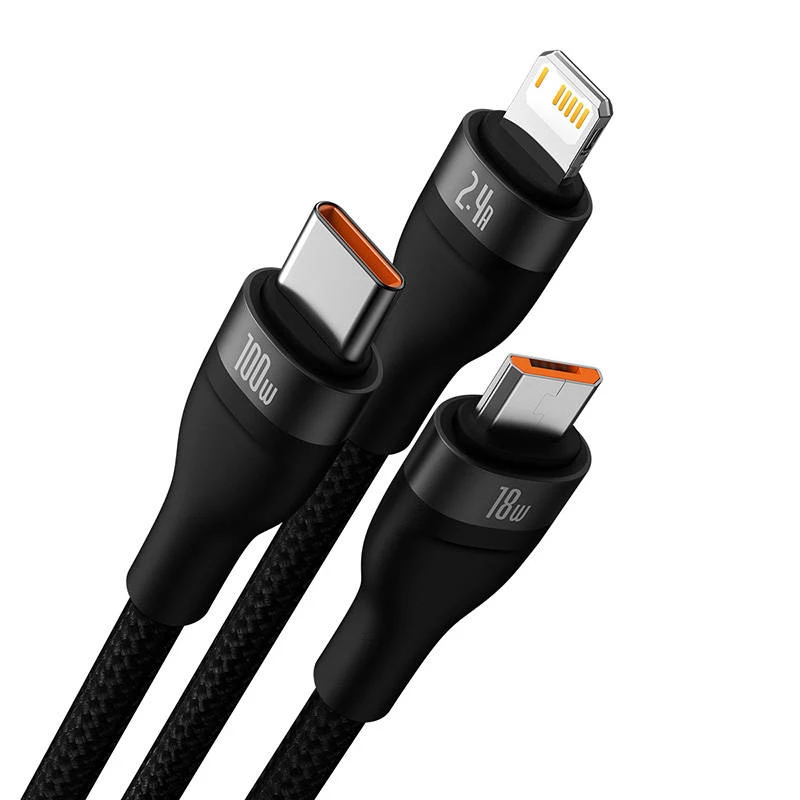 USB laidas Baseus SUP0003351 1,2 m USB A / USB C – Micro USB-A – Lightning juodas