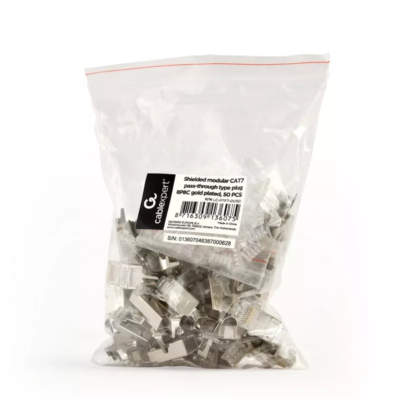 RJ45 jungtys GEMBIRD CAT7 8P8C auksuotos 15µ FTP/SFTP 50 vnt.