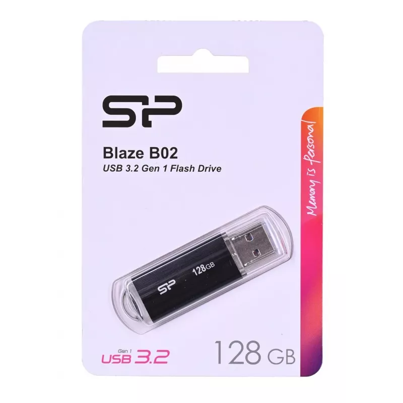 USB atmintukas Silicon Power 128 GB USB Type-A 3.2 Gen 1 Blaze B02, juodas, su dangteliu ir raktų pakabuku