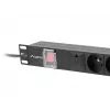 Maitinimo skirstytuvas LANBERG PDU-06E-0200-BK — 6x E tipo lizdai, 16 A, 2 m laidas, 1U stovas, 220–250 V