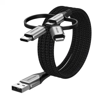 Vention USB 2.0 A vyriškas į 3-in-1 Micro-B, USB-C, Lightning vyriškas laidas 1 m pilkas aliuminio lydinio
